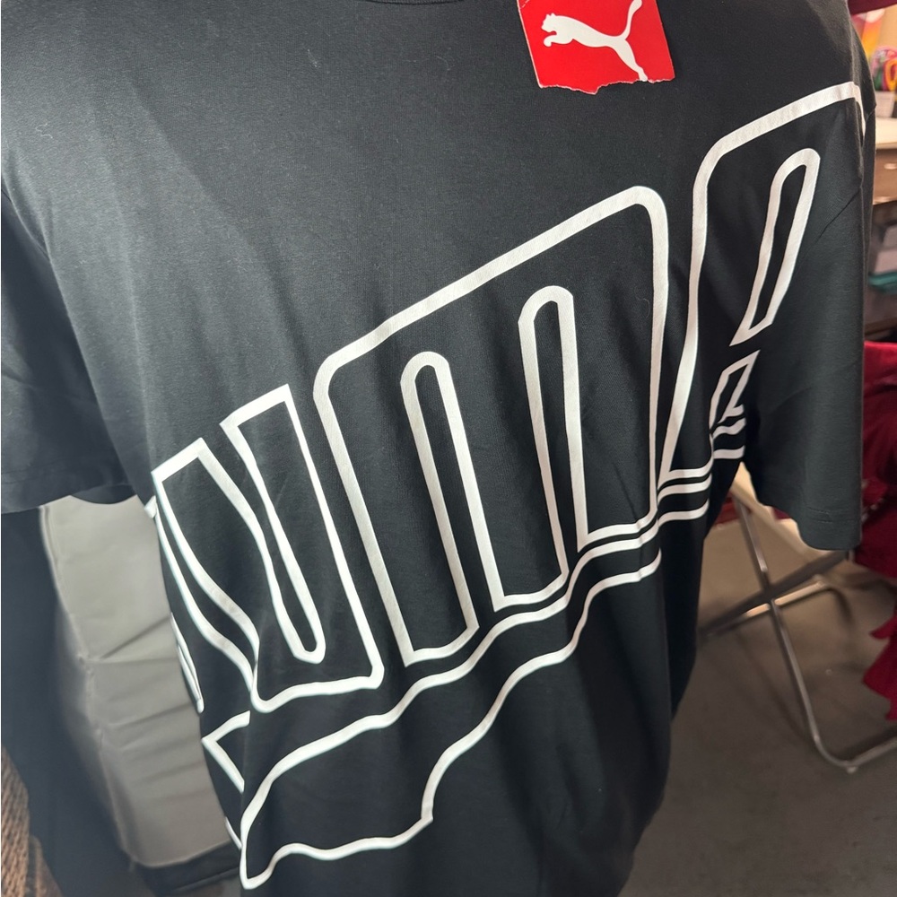 Puma Black and White Short Sleeve Tee with Bold Graphic